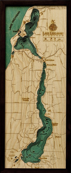 Lake Leelanau Michigan Wood Map Art