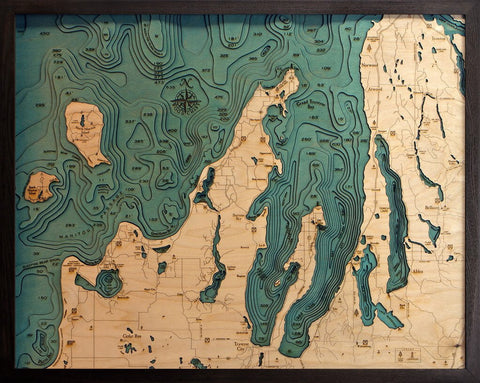 Grand Traverse Bay Wood Map Art