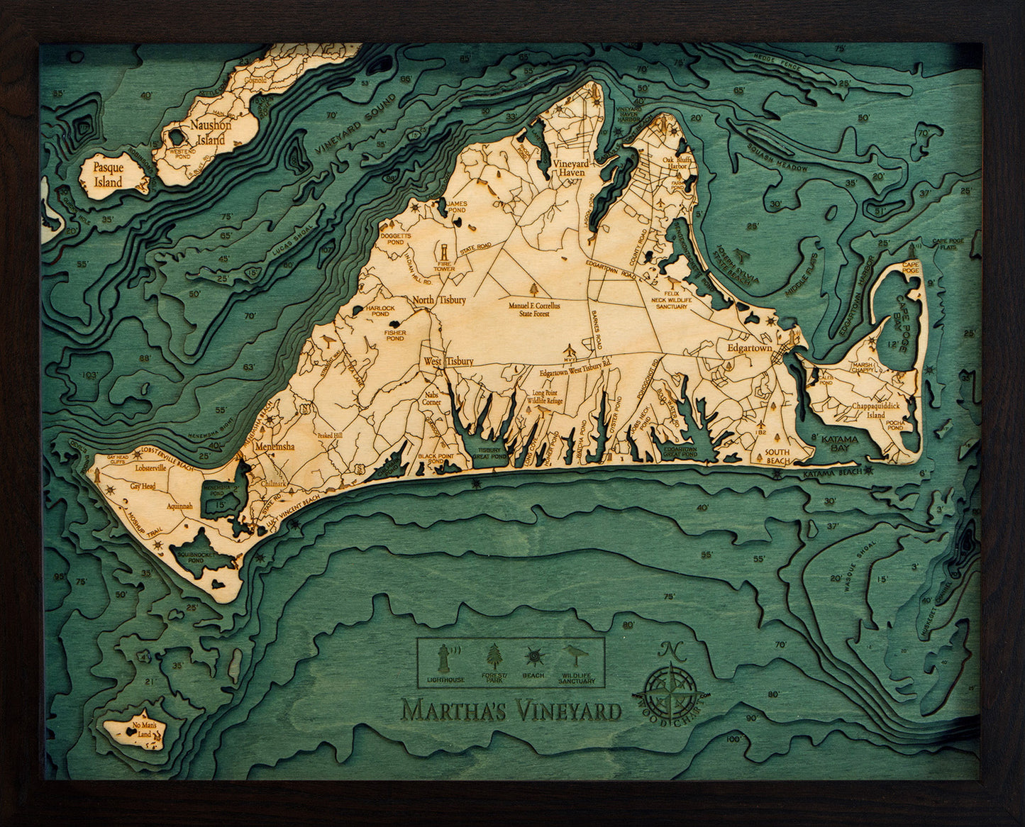 Marthas Vineyard Wood Chart Map