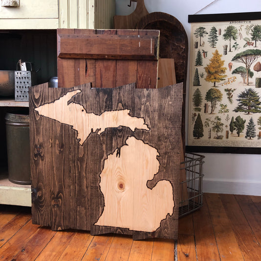 Wood Burned Michigan Sign