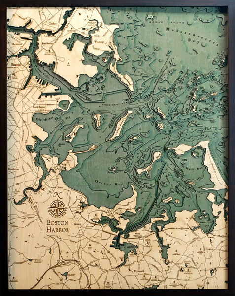 Boston Harbor Wood Chart Map