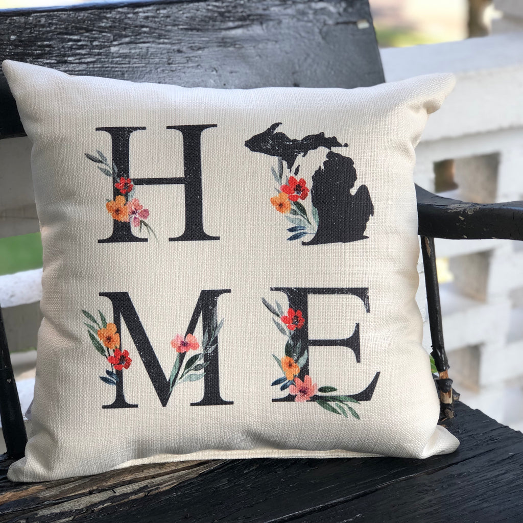 Michigan Home Floral Pillow