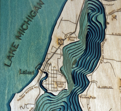 Lake Leelanau Michigan Wood Map Art