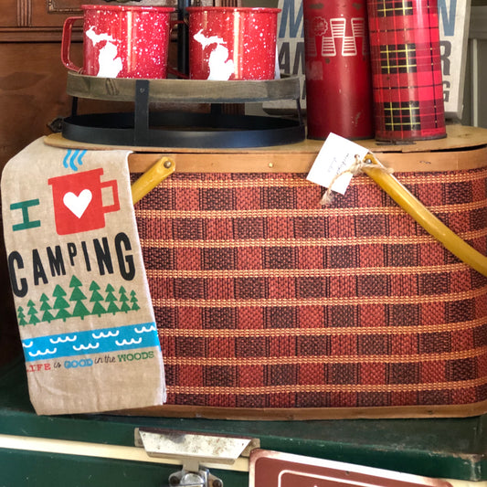 Vintage Plaid Picnic Basket