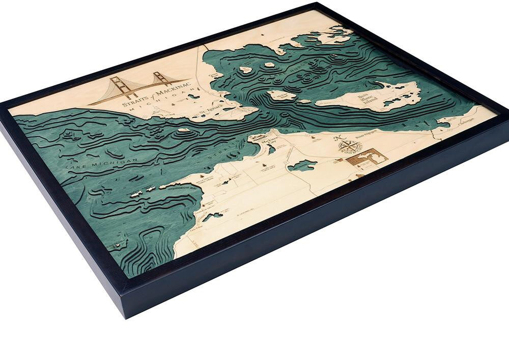 Straits of Mackinac, Michigan Wood Map Art