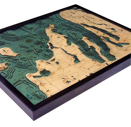 Grand Traverse Bay Wood Map Art