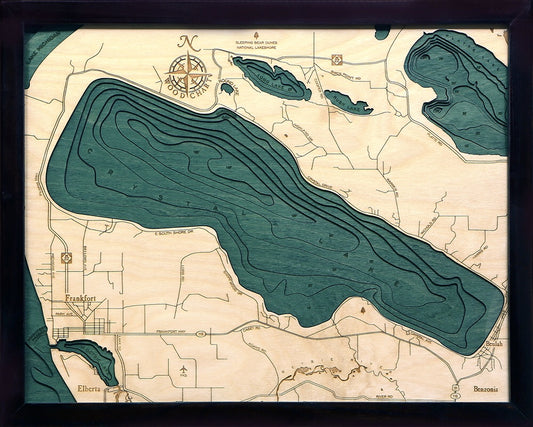 Crystal Lake Michigan Wood Map Art