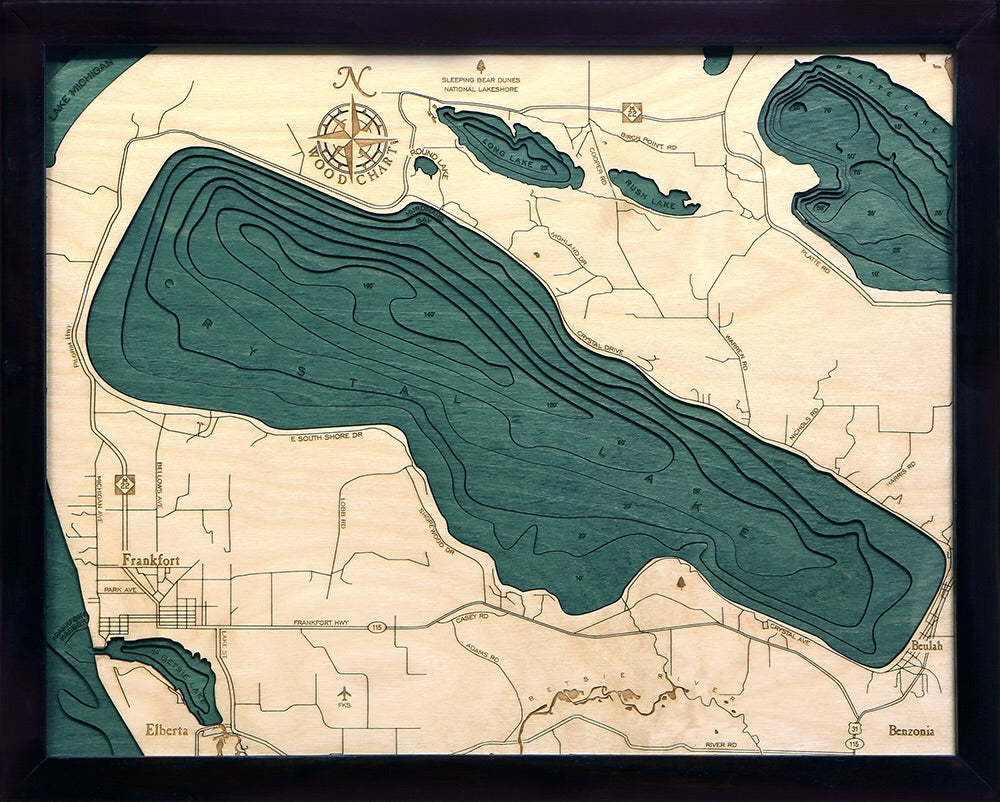 Crystal Lake Michigan Wood Map Art