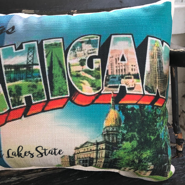 Michigan Postcard Pillow